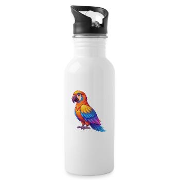 Parrot Colorful Kawaii Cartoon Character Bird - Water bottle with straw - white - Right