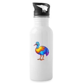 Cassowary Colorful Kawaii Cartoon Character Bird - Water bottle with straw - white - Right