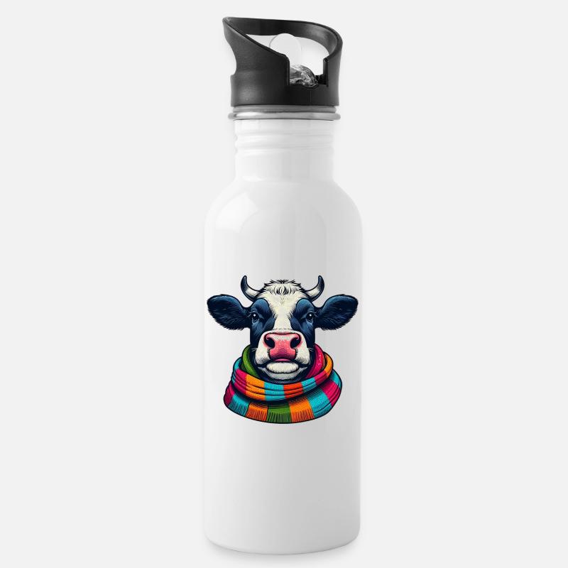 Kuh - Trinkflasche mit integriertem Trinkhalm - Weiß