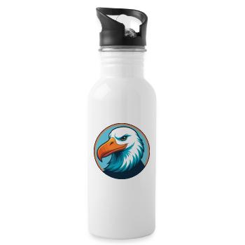 Albatross Cute Kawaii Cartoon Animal Pet Logo - Water bottle with straw - white - Right
