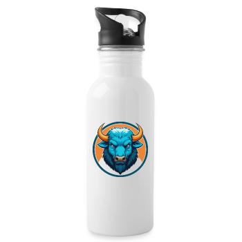 Bison Cute Kawaii Cartoon Clipart Animal Pet Logo - Water bottle with straw - white - Right