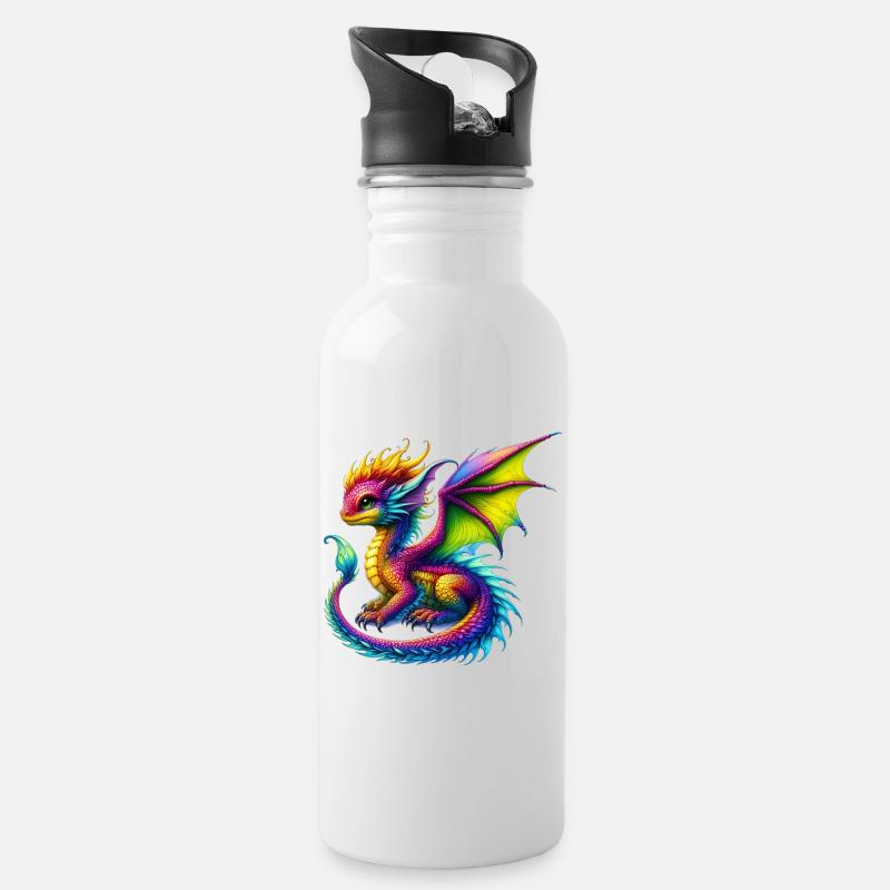 Drache - Trinkflasche mit integriertem Trinkhalm - Weiß