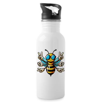 Bee with Sunglasses - Water bottle with straw - white - Right
