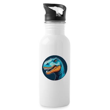 Dinosaur Cute Kawaii Cartoon Animal Pet Logo - Water bottle with straw - white - Right