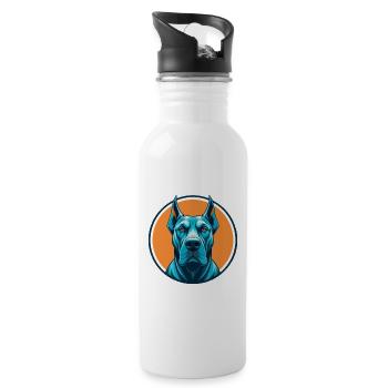 Dogue Allemand Chien Mignon Kawaii Dessin Animé Animal Animal Logo De Compagnie - Gourde avec paille intégrée - blanc - Droite