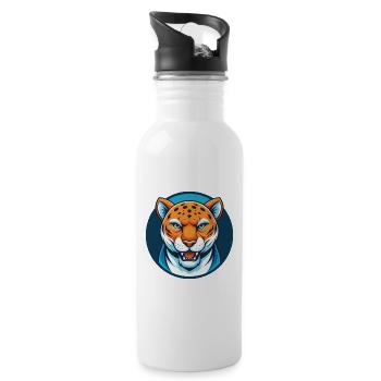 Jaguar Niedliche Kawaii Cartoon Clipart Tier Haustier Logo - Trinkflasche mit integriertem Trinkhalm - Weiß - Rechts