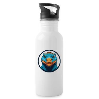Komodo Dragon Cute Kawaii Cartoon Animal Pet Logo - Water bottle with straw - white - Right