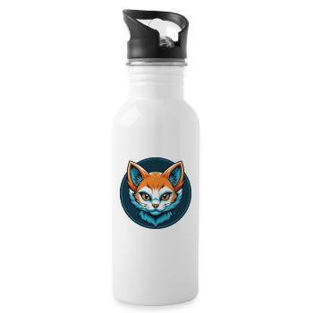 Kitten Cute Kawaii Cartoon Clipart Animal Pet Logo - Water bottle with straw - white - Right