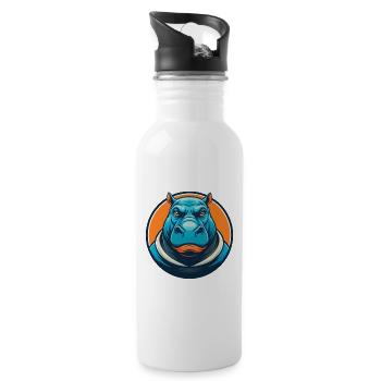 Hippo Cute Kawaii Cartoon Clipart Animal Pet Logo - Water bottle with straw - white - Right