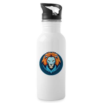 Lion Cute Kawaii Cartoon Clipart Animal Pet Logo - Water bottle with straw - white - Right