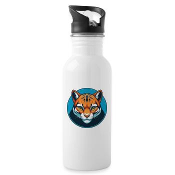Ocelot Cute Kawaii Cartoon Clipart Animal Pet Logo - Water bottle with straw - white - Right