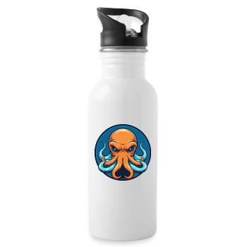 Octopus Cute Funny Kawaii Cartoon Animal Pet Logo - Water bottle with straw - white - Right