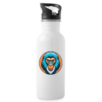 Mandrill Cute Kawaii Cartoon Animal Pet Logo - Water bottle with straw - white - Right