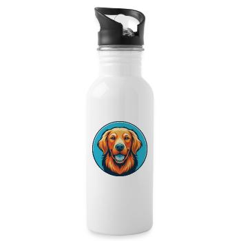 Golden Retriever Dog Cute Kawaii Cartoon Pet Logo - Water bottle with straw - white - Right