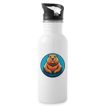 Groundhog Cute Kawaii Cartoon Animal Pet Logo - Water bottle with straw - white - Right