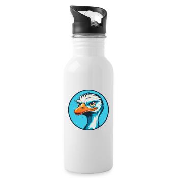 Ostrich Cute Funny Kawaii Cartoon Animal Pet Logo - Water bottle with straw - white - Right