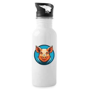 Schwein Niedlich Kawaii Cartoon Clipart Tier Haustier Logo - Trinkflasche mit integriertem Trinkhalm - Weiß - Rechts