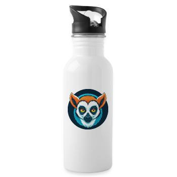 Lemur Cute Kawaii Cartoon Clipart Animal Pet Logo - Water bottle with straw - white - Right