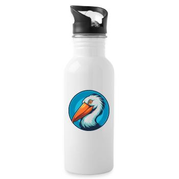 Pélican mignon drôle Kawaii dessin animé Animal Animal Logo - Gourde avec paille intégrée - blanc - Droite
