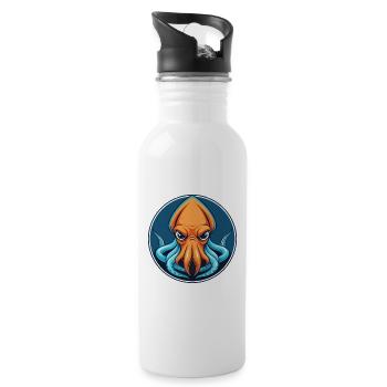 Squid Cute Kawaii Cartoon Clipart Animal Pet Logo - Water bottle with straw - white - Right
