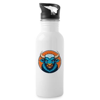 Yak mignon Kawaii dessin animé Clipart Animal Animal Pet Logo - Gourde avec paille intégrée - blanc - Droite