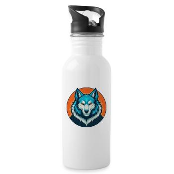 Wolf Cute Kawaii Cartoon Clipart Animal Pet Logo - Water bottle with straw - white - Right