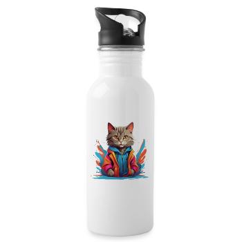 Urban Feline Radiance - Water bottle with straw - white - Right