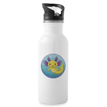 axolotl mignon kawaii dessin animé clipart animal de compagnie - Gourde avec paille intégrée - blanc - Droite