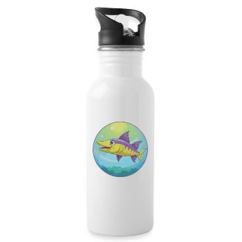 Barracuda Cute Kawaii Cartoon Clipart Animal Pet - Water bottle with straw - white - Right