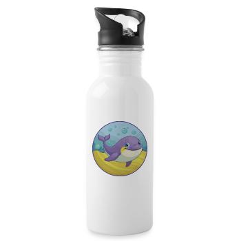baleine mignon Kawaii dessin animé Clipart Animal de compagnie - Gourde avec paille intégrée - blanc - Droite