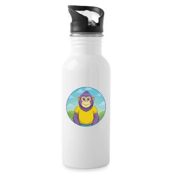 Bonobo Cute Kawaii Cartoon Clipart Animal Pet - Water bottle with straw - white - Right