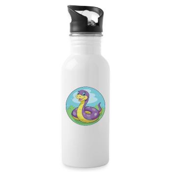 Anaconda Cute Kawaii Cartoon Clipart Animal Pet - Water bottle with straw - white - Right