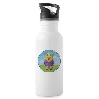 Pig Cute Kawaii Cartoon Clipart Animal Pet - Water bottle with straw - white - Right