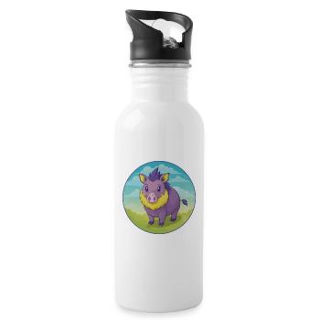 sanglier mignon kawaii dessin animé clipart animal de compagnie - Gourde avec paille intégrée - blanc - Droite
