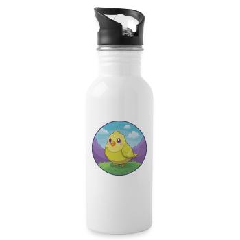 Canari Oiseau Mignon Kawaii Dessin animé Clipart Animal de compagnie - Gourde avec paille intégrée - blanc - Droite