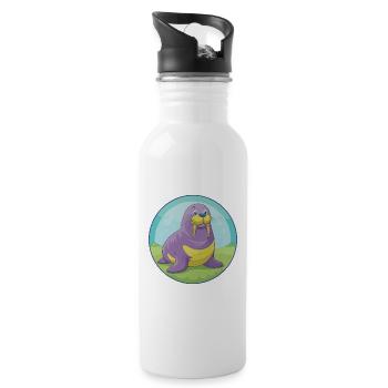 Walrus Cute Kawaii Cartoon Clipart Animal Pet - Water bottle with straw - white - Right