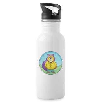 Biber Niedlich Kawaii Cartoon Clipart Tier Haustier - Trinkflasche mit integriertem Trinkhalm - Weiß - Rechts