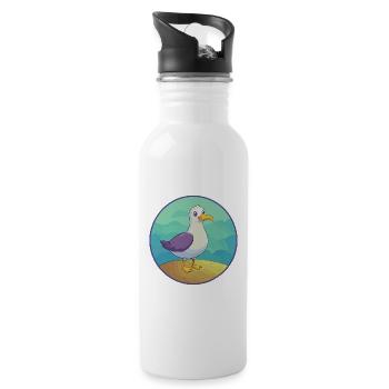 Seagull Cute Kawaii Cartoon Clipart Animal Pet - Water bottle with straw - white - Right