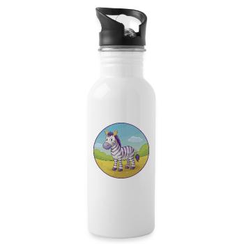 Zebra Cute Kawaii Cartoon Clipart Animal Pet - Water bottle with straw - white - Right