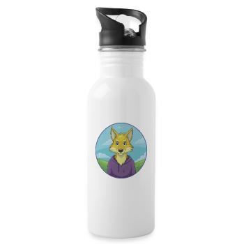 Coyote Cute Kawaii Cartoon Clipart Animal Pet - Water bottle with straw - white - Right
