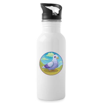 Taube Niedliche Kawaii Cartoon Clipart Tier Haustier - Trinkflasche mit integriertem Trinkhalm - Weiß - Rechts