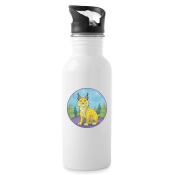 Luchs Niedliche Kawaii Cartoon Clipart Tier Haustier - Trinkflasche mit integriertem Trinkhalm - Weiß - Rechts
