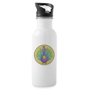 Peacock Cute Kawaii Cartoon Clipart Animal Pet - Water bottle with straw - white - Right