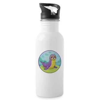 Siegel Niedliche Kawaii Cartoon Clipart Tier Haustier - Trinkflasche mit integriertem Trinkhalm - Weiß - Rechts