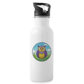 Owl Cute Kawaii Cartoon Clipart Animal Pet - Water bottle with straw - white - Right