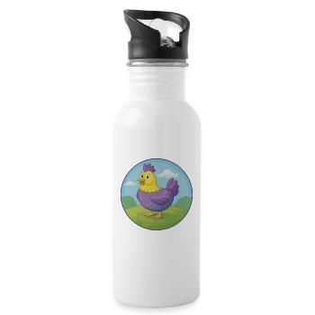 Hen Cute Kawaii Cartoon Clipart Animal Pet - Water bottle with straw - white - Right