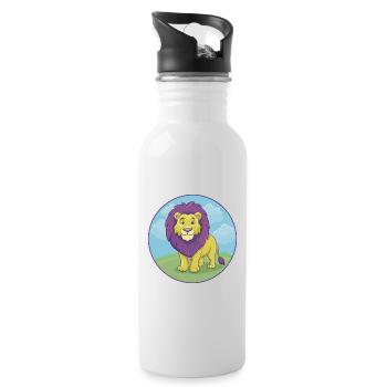 Lion Cute Kawaii Cartoon Clipart Animal Pet - Water bottle with straw - white - Right