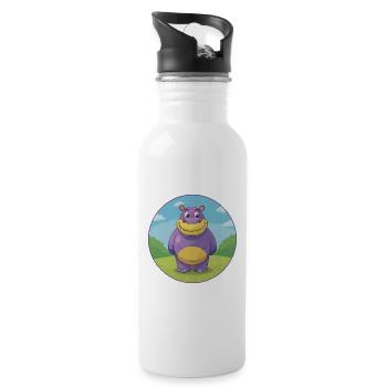 Hippo Cute Kawaii Cartoon Clipart Animal Pet - Water bottle with straw - white - Right