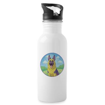 German Shepherd Dog Cute Kawaii Cartoon Animal Pet - Water bottle with straw - white - Right