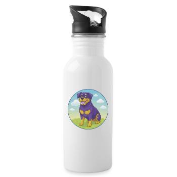Rottweiler chien mignon Kawaii dessin animé Clipart Animal - Gourde avec paille intégrée - blanc - Droite